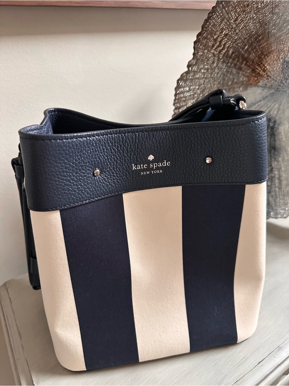 kate spade Navy and Cream Striped Shoulder Bag